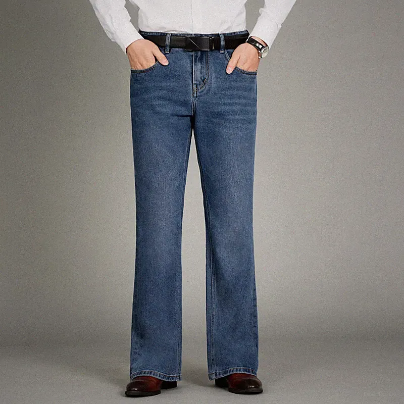 Herren Glocke Unten Jeans Slim Palazzo Hose Denim-Hose 60s 70s Retro Bootcut