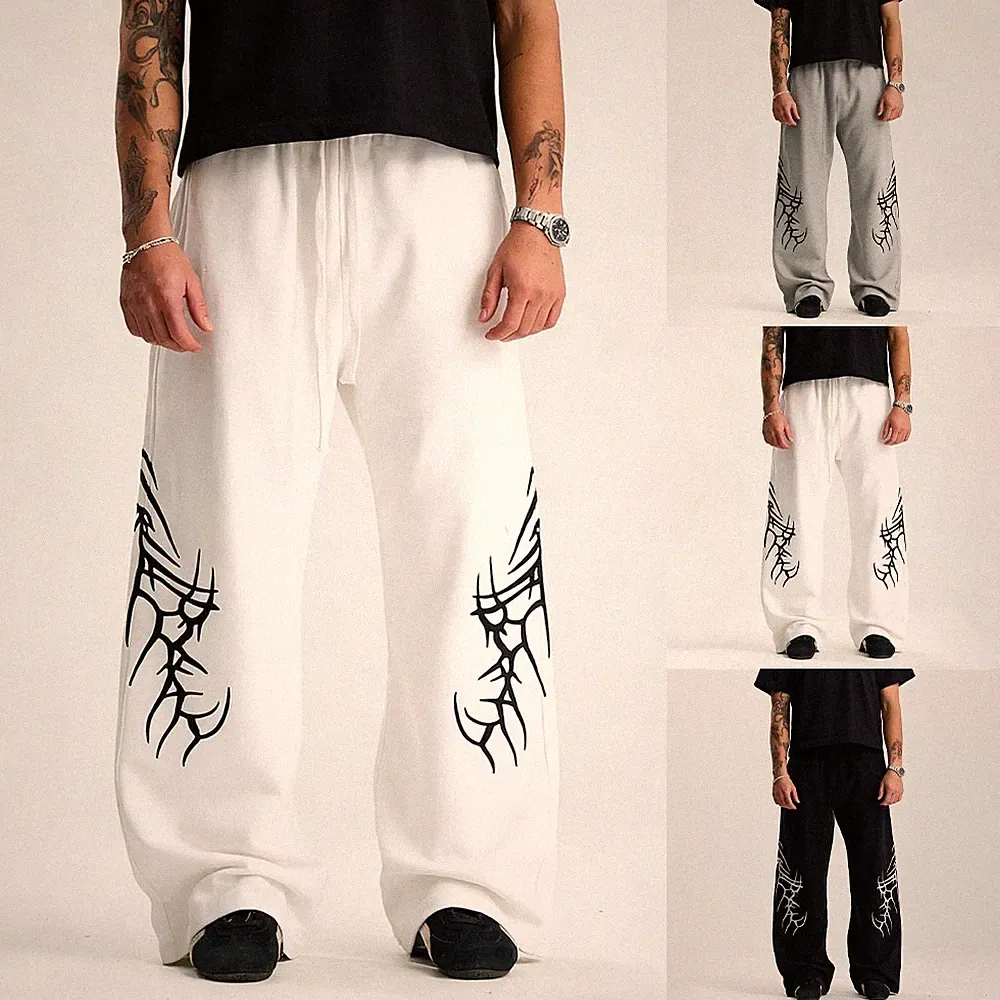 Herren Gothic Style Wide Leg Jogginghose Retro 3D Druck Freizeithose
