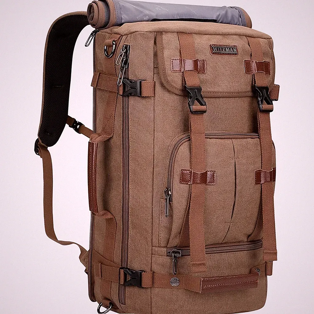 Herren Groß Canvas Laptop Rucksack 17 Zoll Reisetasche Braun
