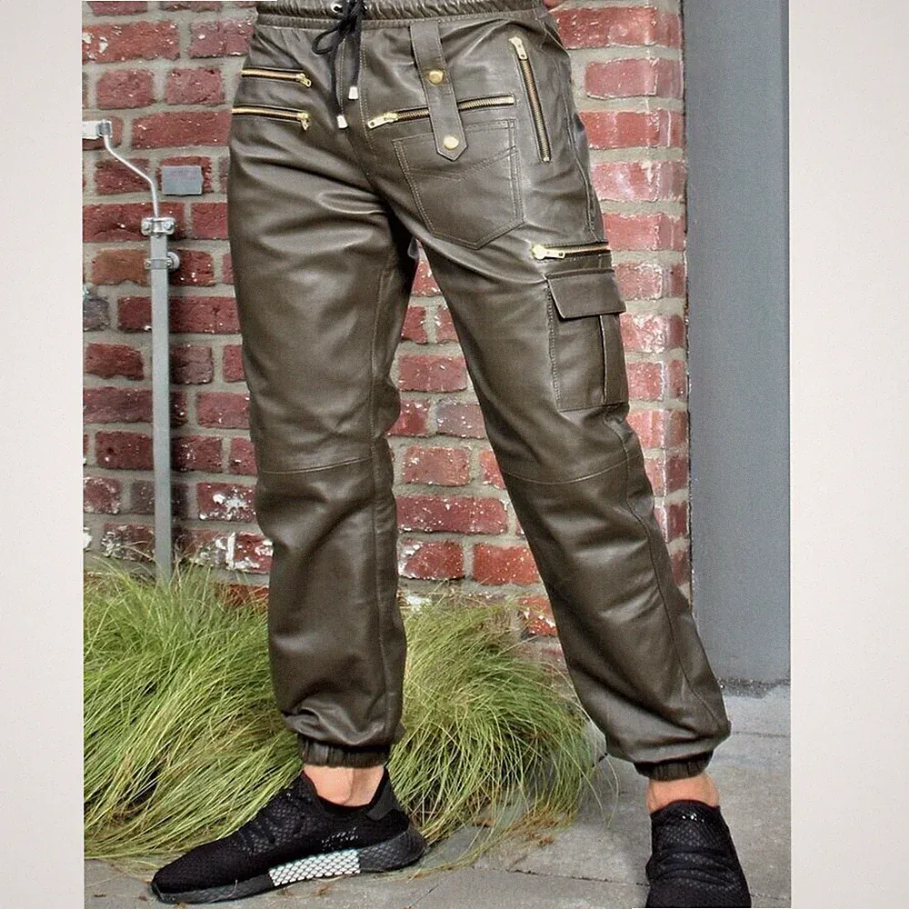 Herren Grün Sweat Leder Hose — Freizeit Und Sportlich, Ideal für Gym Training