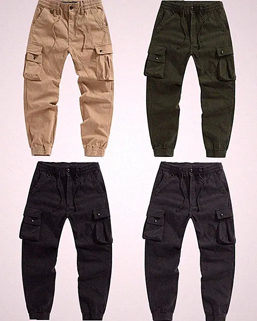 Herren Gummibund Cargo Combat Arbeitshose Jogginghose Taschenbündchen Hose A