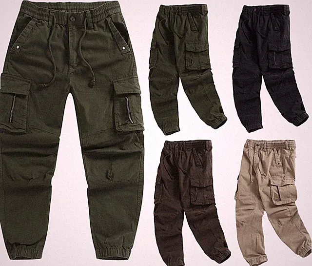 Herren Gummibund Cargo Combat Arbeitshose Jogginghose Taschenbündchen Hose