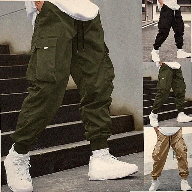 Herren Harems Jogginghose mit Cargotaschen Loose Fit Einfarbig Hose