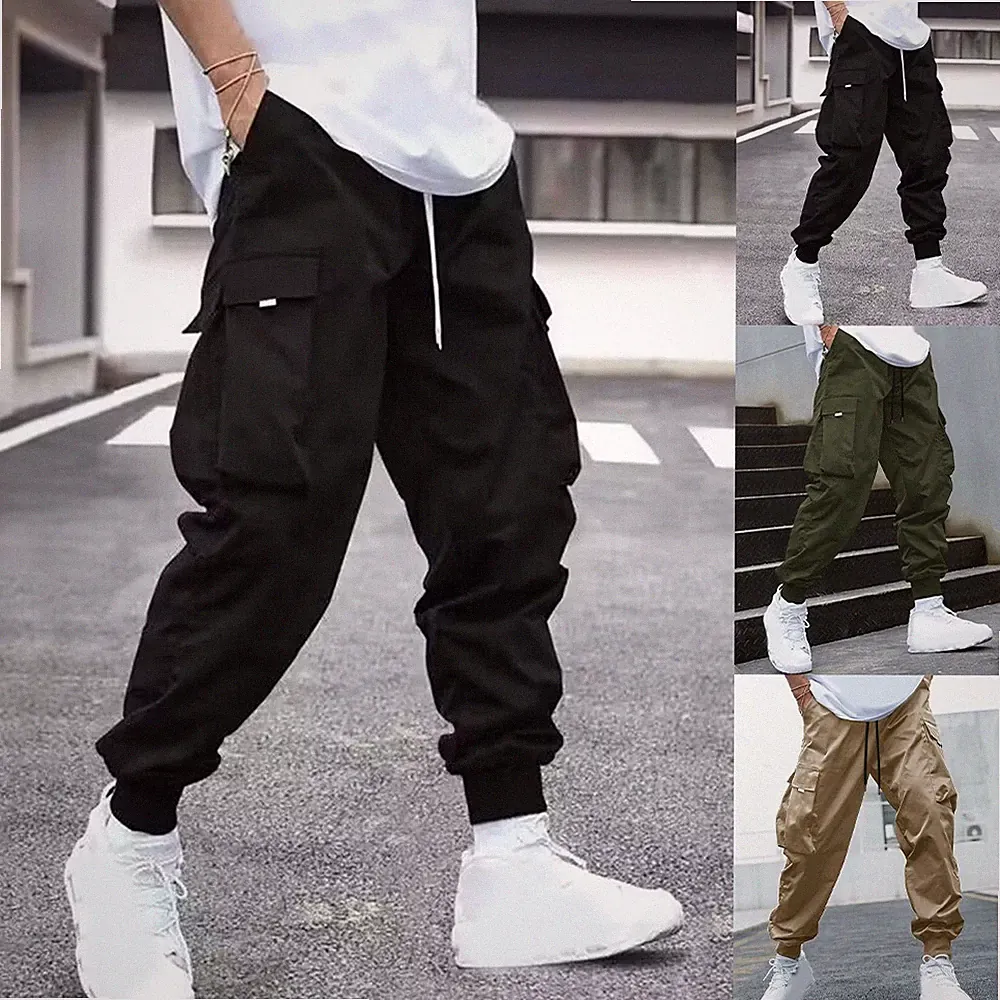 Herren Harems Jogginghose mit Cargotaschen Loose Fit Einfarbig Hose