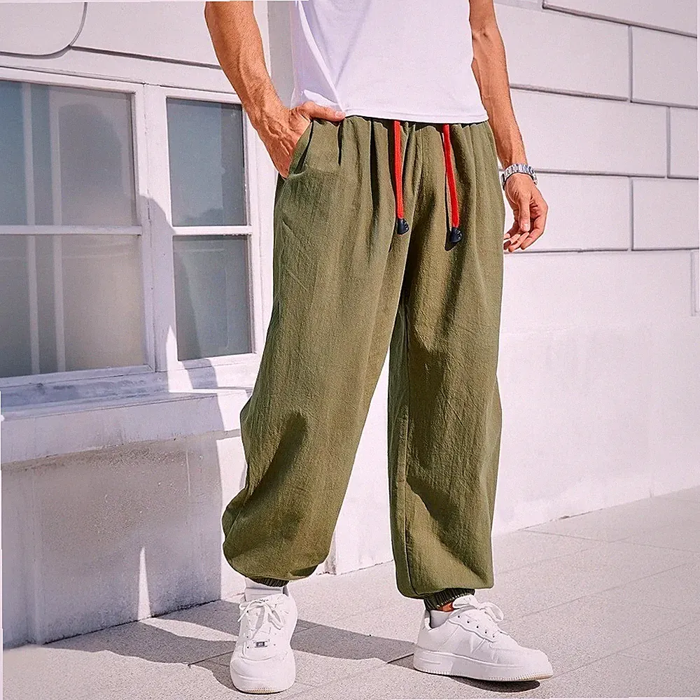 Herren Haremshose Baumwolle Leinen Loose Fit Freizeit Jogginghose Boho Hose