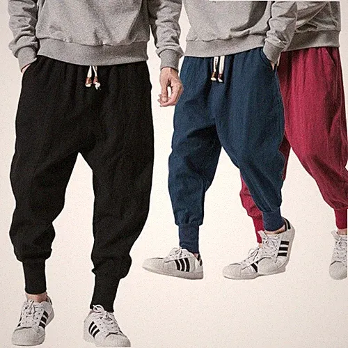 Herren-Haremshose locker Passform chinesischer Stil Einfarbig Jogginghose Casual