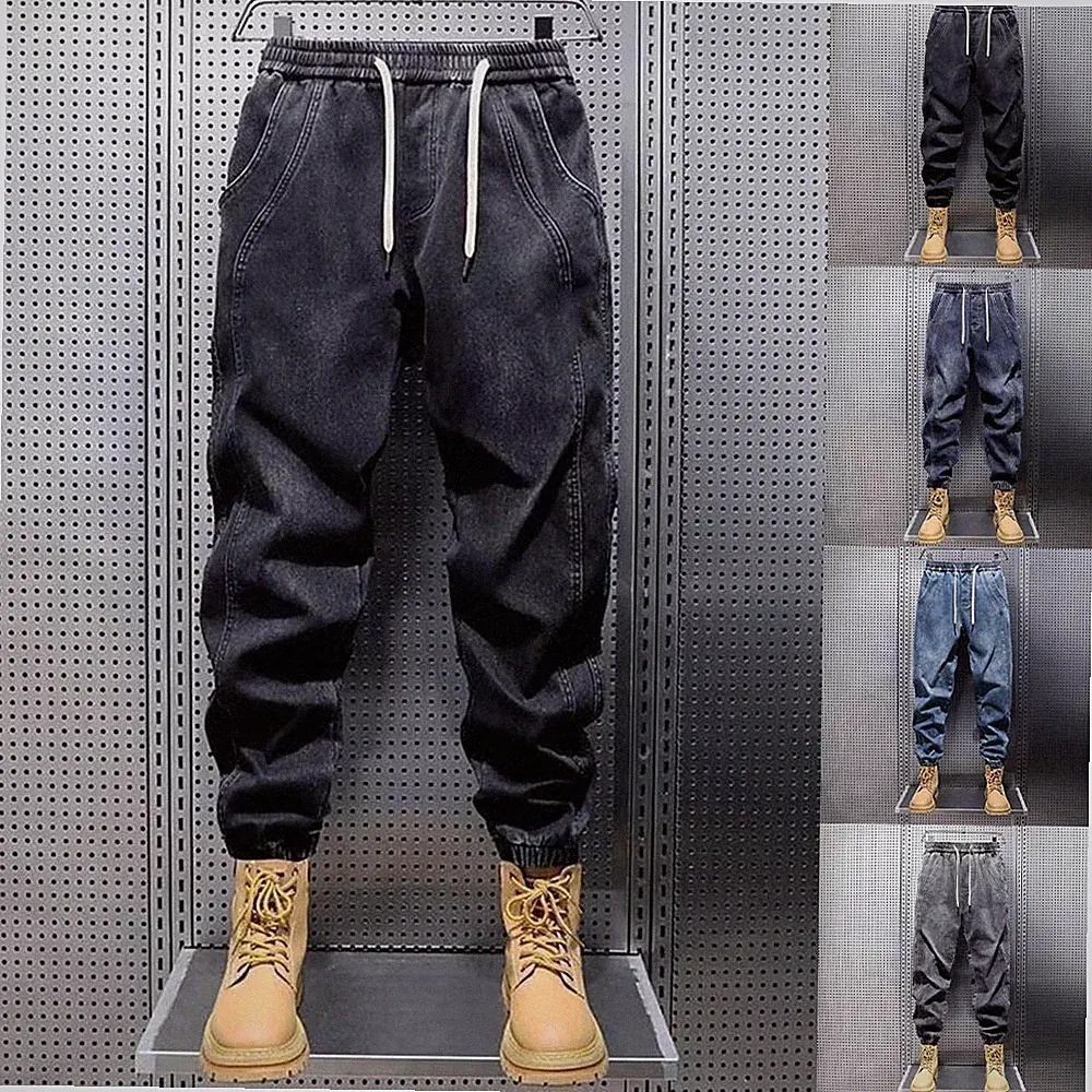 Herren Haremsstil Hose Gummibund Polyester Cargo Jogginghose schwarz