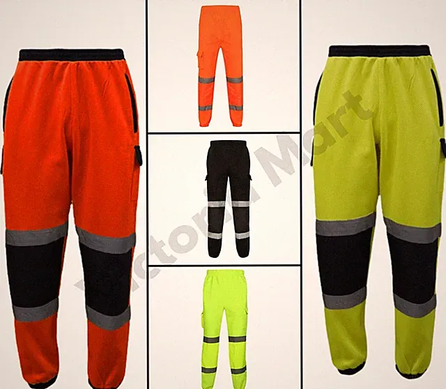 Herren Hi Vis Hose Gummibund Fleece Jogginghose Warnschutz Arbeitskleidung