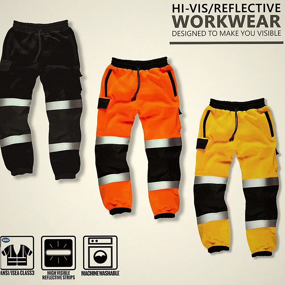 Herren Hi Vis Jogging Utility Arbeitshose Sicherheit Jogginghose Fleecehose Hose