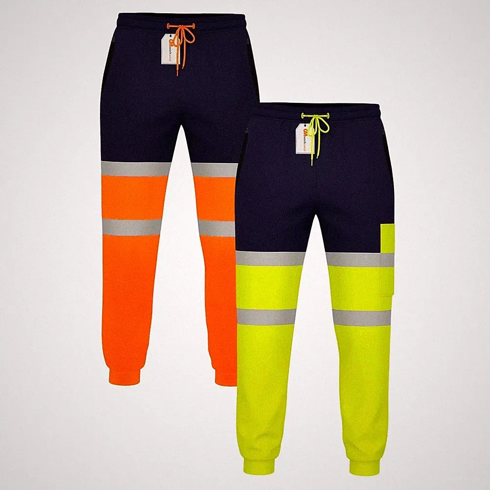 Herren Hi Vis Jogginghose Arbeitshose Wasserdicht Knieschützer Thermo Fleece Sicherheit PSA