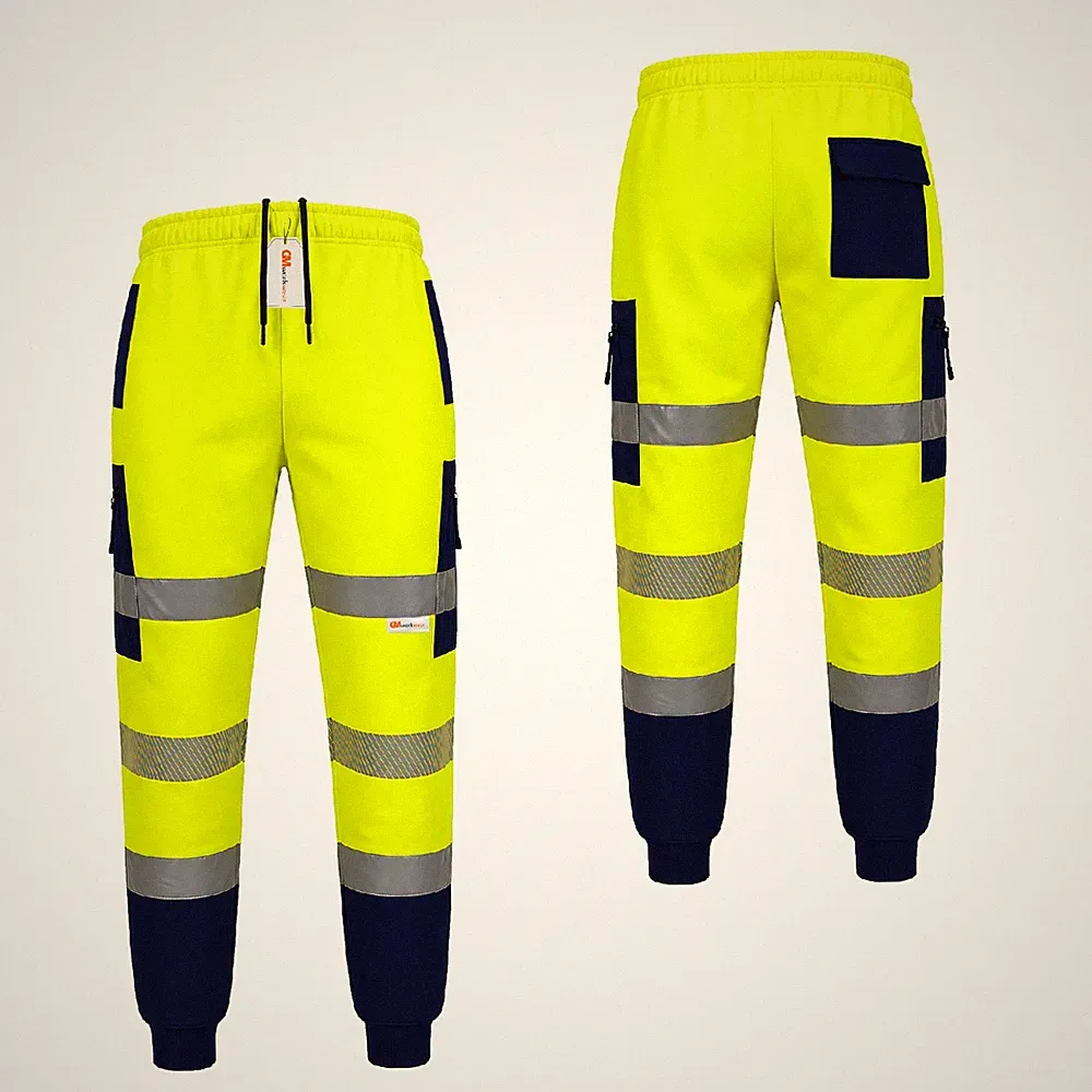 Herren Hi Vis Jogginghose reflektierende Sicherheitshose orange marineblau Reißverschlusstaschen Cargo PSA