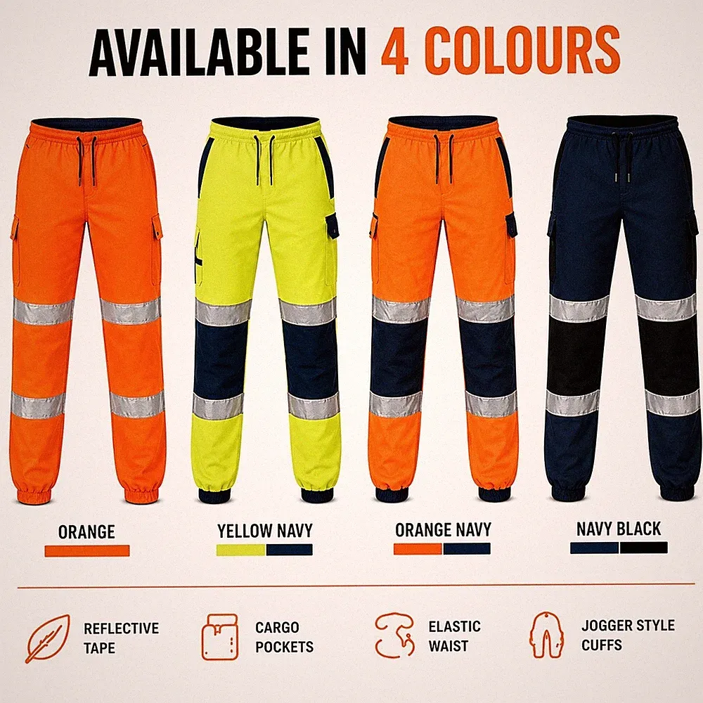 Herren Hi Vis reflektierende Cargo Jogginghose Arbeitshose elastischer Bund Bündchen UK