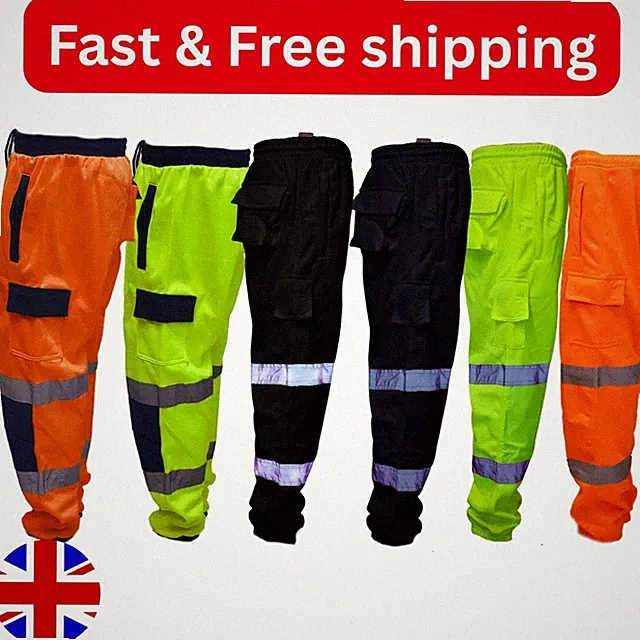 Herren Hi Vis Viz Fleecehose Jogginghose Sicherheit Arbeit Jogger Sweathose