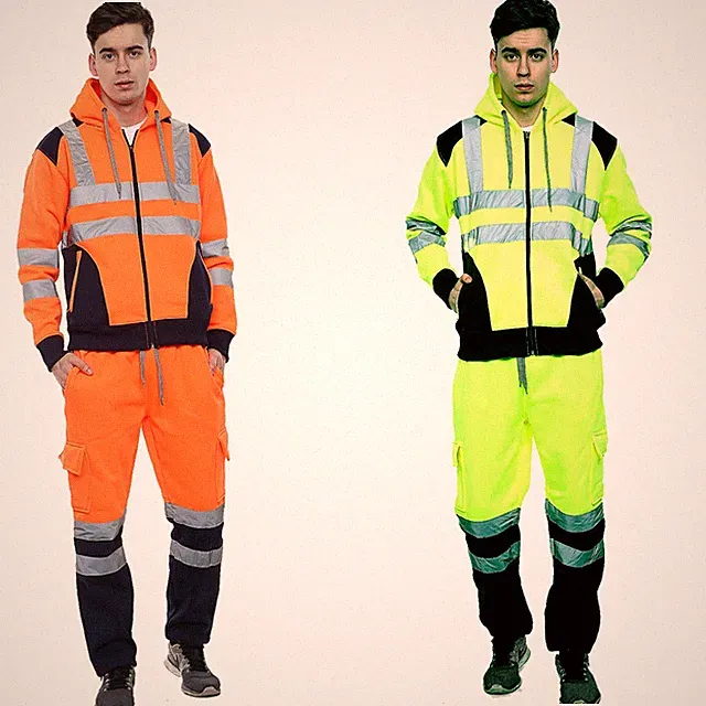 HERREN HI VIS VIZ HOODIES UND HOSE SICHERHEIT ARBEITSKLEIDUNG UNTERTEIL HOSE TOP
