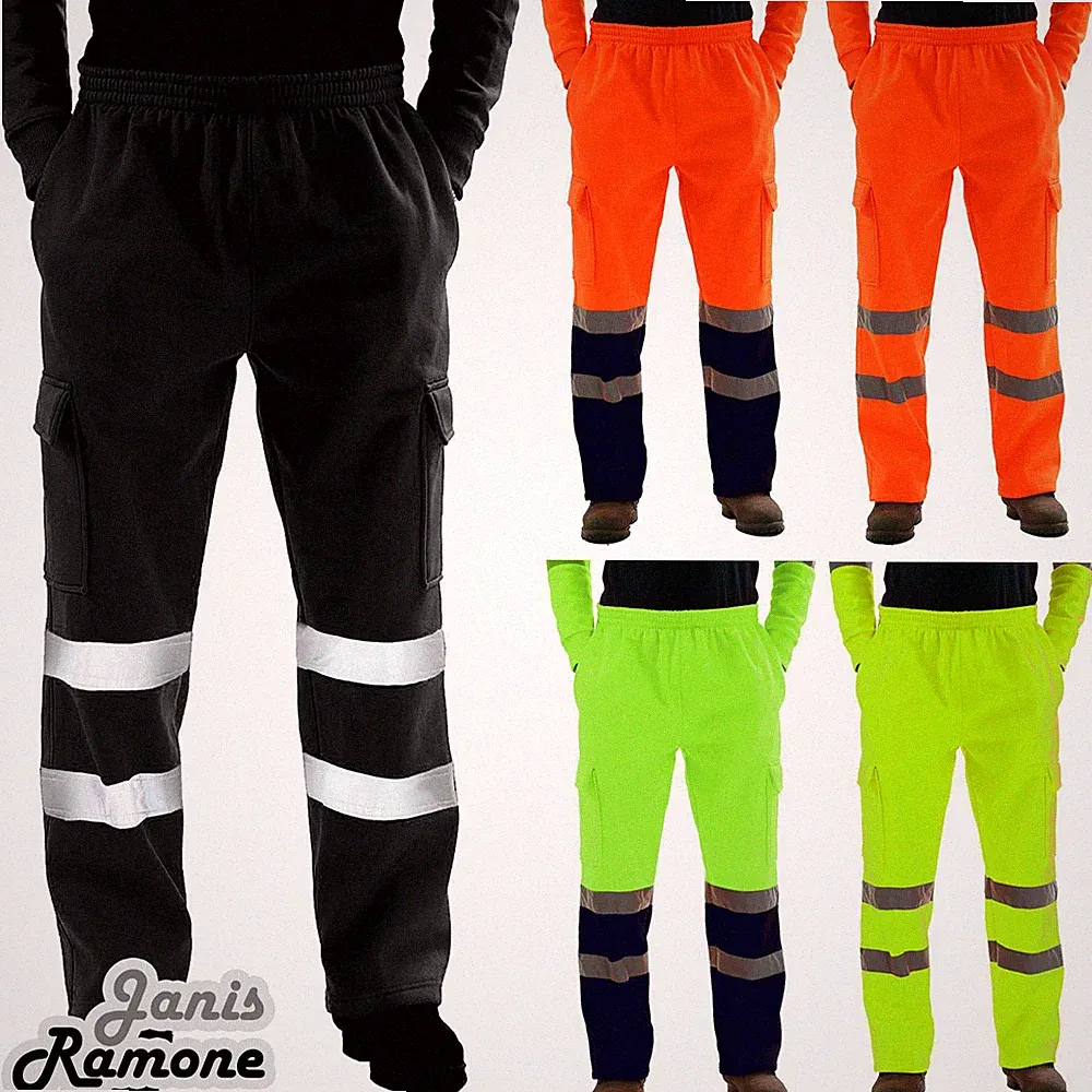 Herren Hi Visibility Viz Sicherheit Fleece Hose Arbeitskleidung Hose Jogginghose