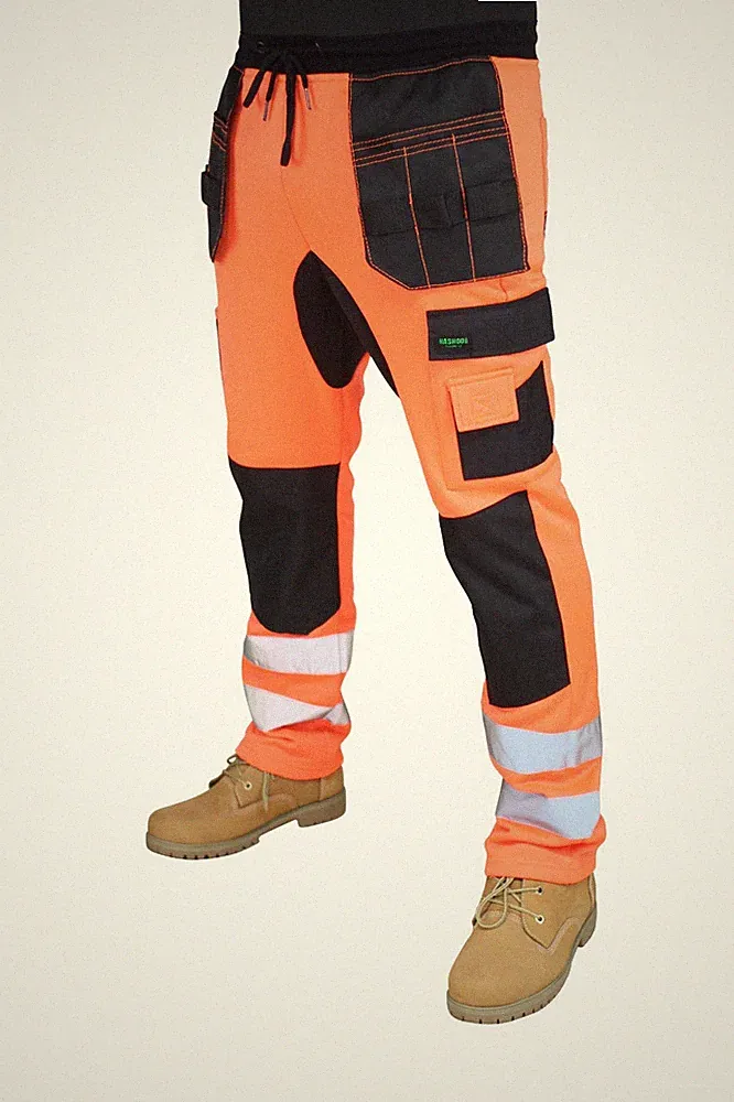Herren Hi Viz Fleece Arbeitshose Jogger mit Kniepolstertasche Arbeitskleidung Hose