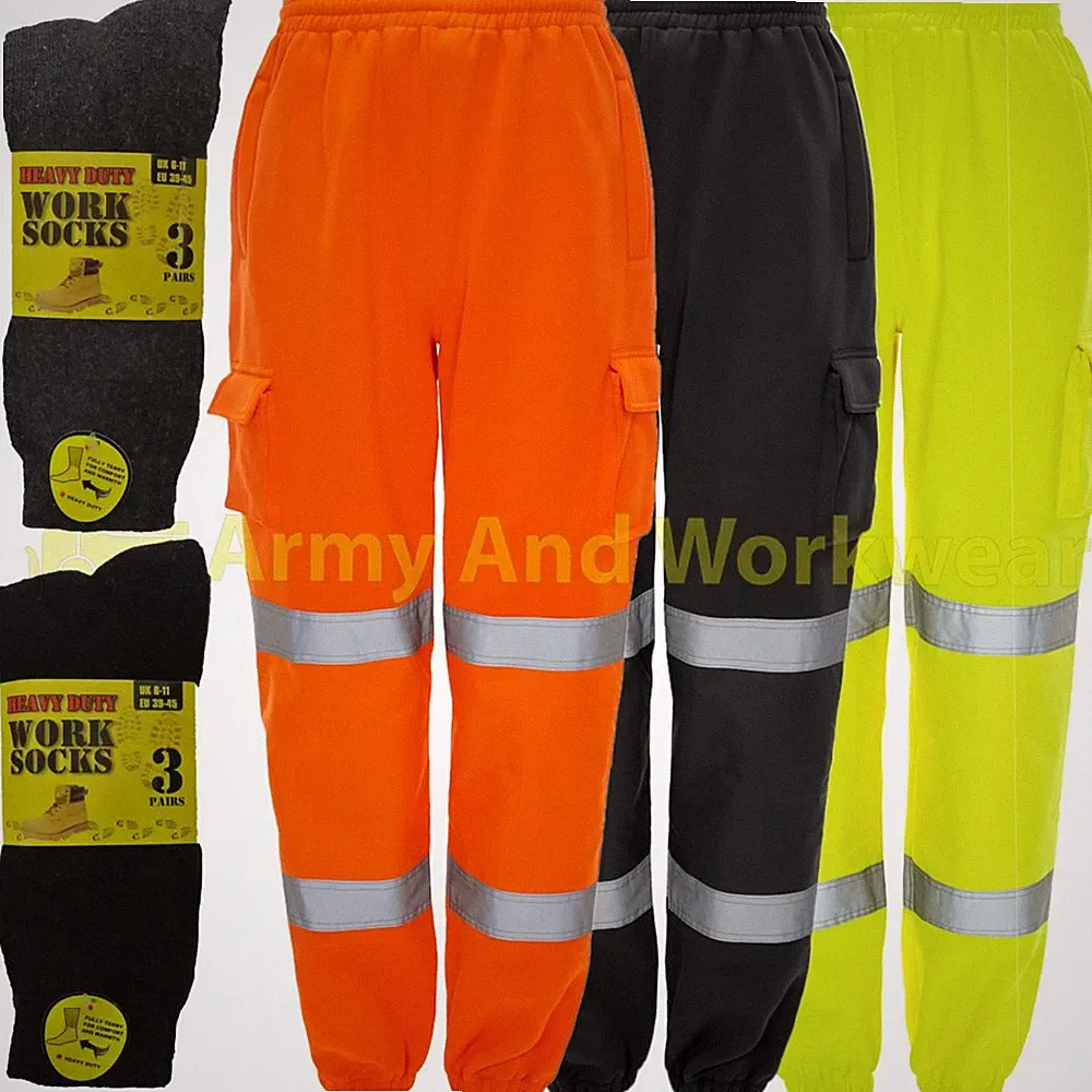 Herren Hi Viz Kampf Jogginghose Arbeit Trainingshose Dick Vlies Sicherheit Frei