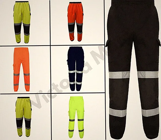 Herren Hi Viz Vis Arbeit Fleece Hose Sicherheit Jogginghose Jogger