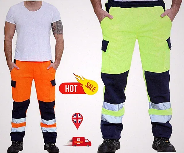 Herren Hi Viz Vis Arbeits Fleece Hose Jogginghose Sicherheit Sweathose Jogging Hose