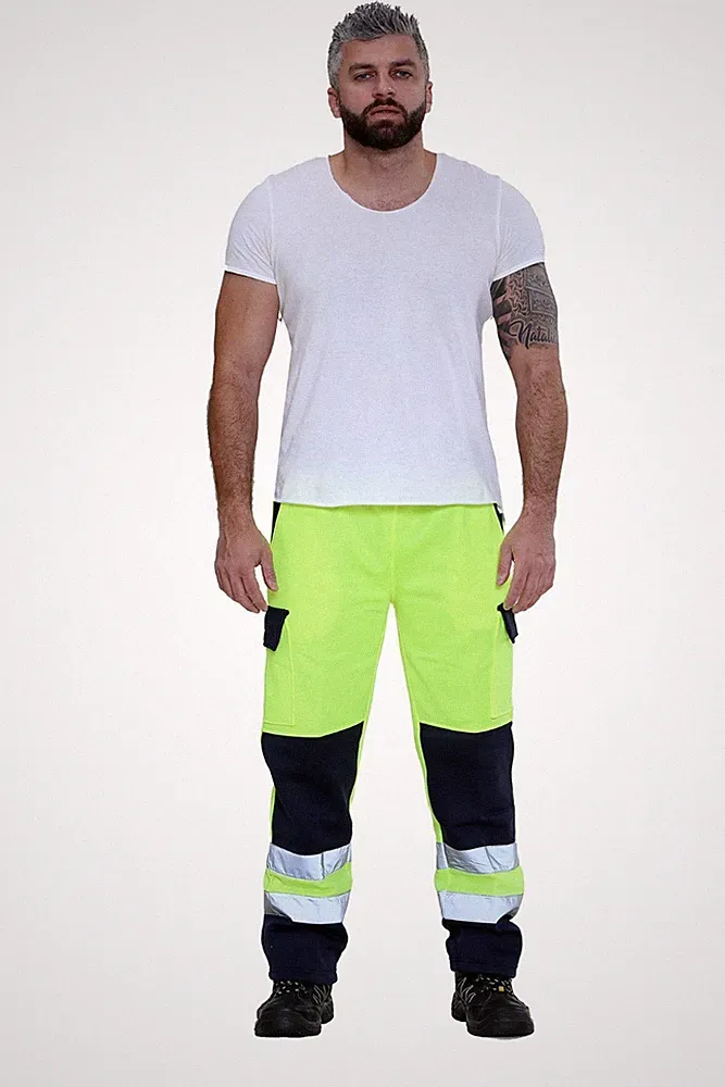 Herren Hi Viz Vis Arbeits Fleece Hose Jogginghose Sicherheit Sweathose Jogging Hose