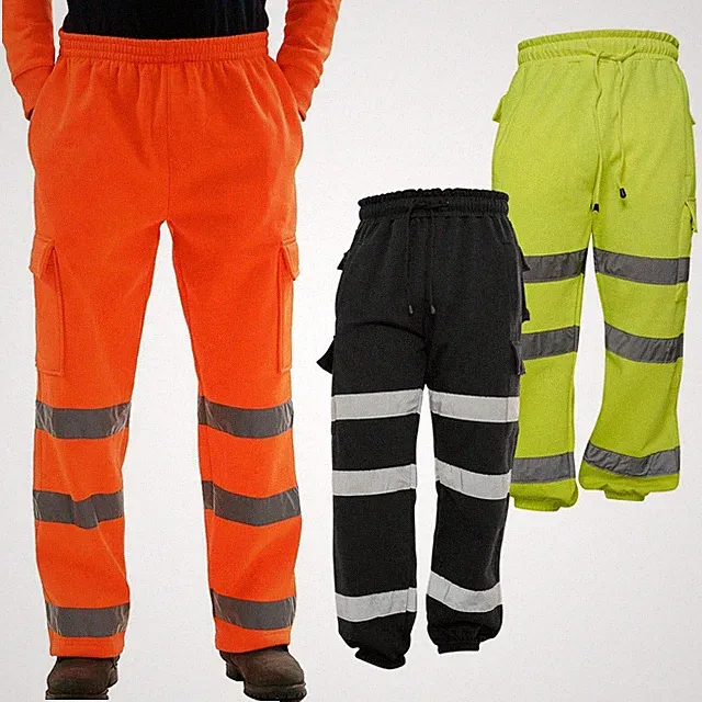 Herren Hi Viz Vis Jogginghose Sicherheit Fleece Sweathose Utility Arbeitshose