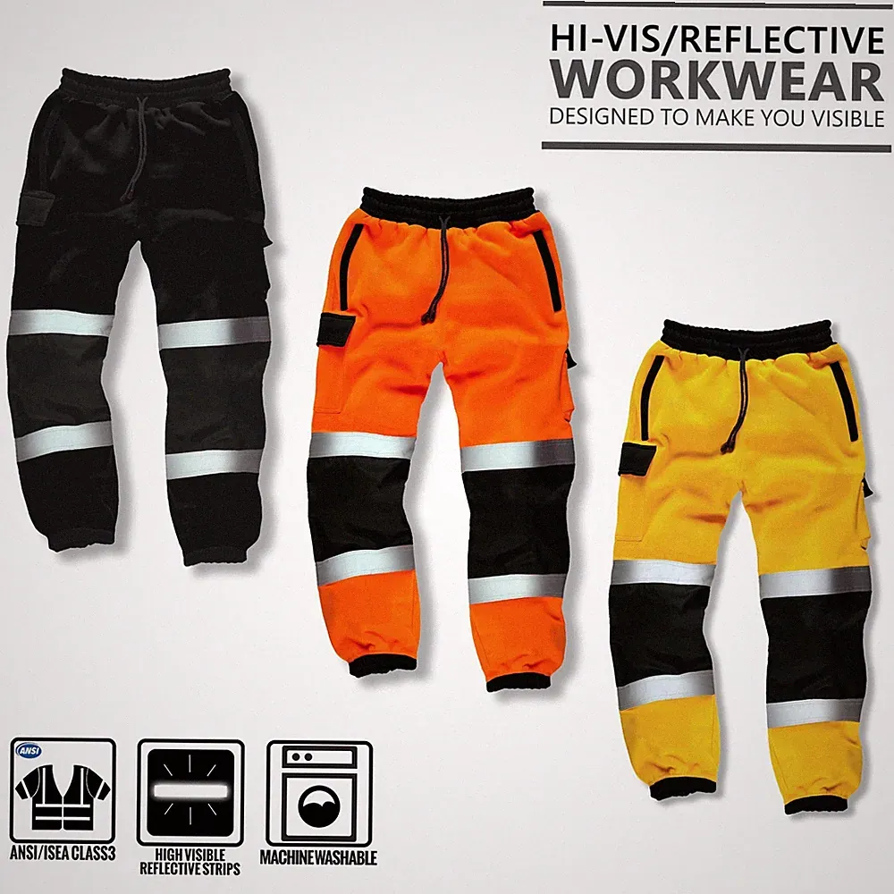 Herren Hi Viz Vis Utility Arbeitshose Fleece Jogginghose Sicherheit Jogger Hose