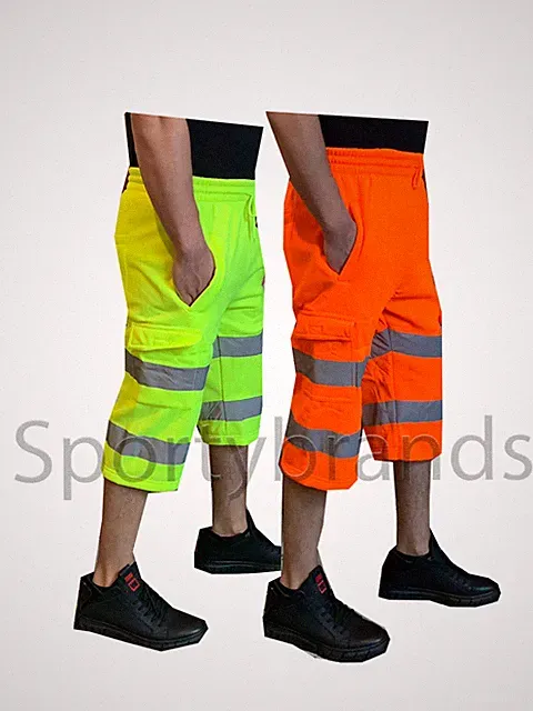 Herren Hi Viz Warnschutz Arbeit Fleece reflektierende Shorts Sicherheitshose Hose