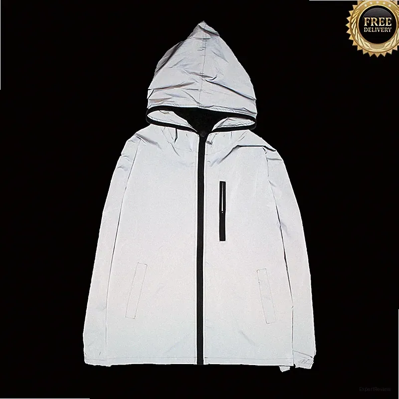 Herren HipHop Jacke Reflektierend für Reiten Leuchtender Hoodie-Mantel