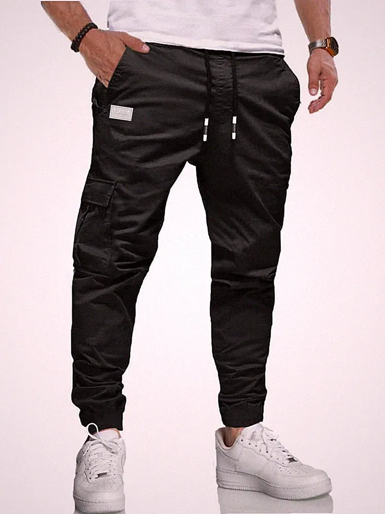 Herren Hose Chino Cargo Baumwolle Jogginghose Freizeithose Schwarz XL Taschen
