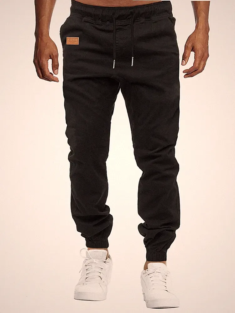 Herren Hose Chino Cargo Jogginghose Baumwolle Casual Sport Taschen Schwarz L