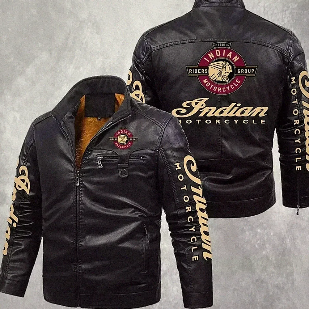 Herren Indian Bikerjacke Schwarz – Echt Rindsleder Motorrad Bomber Moto