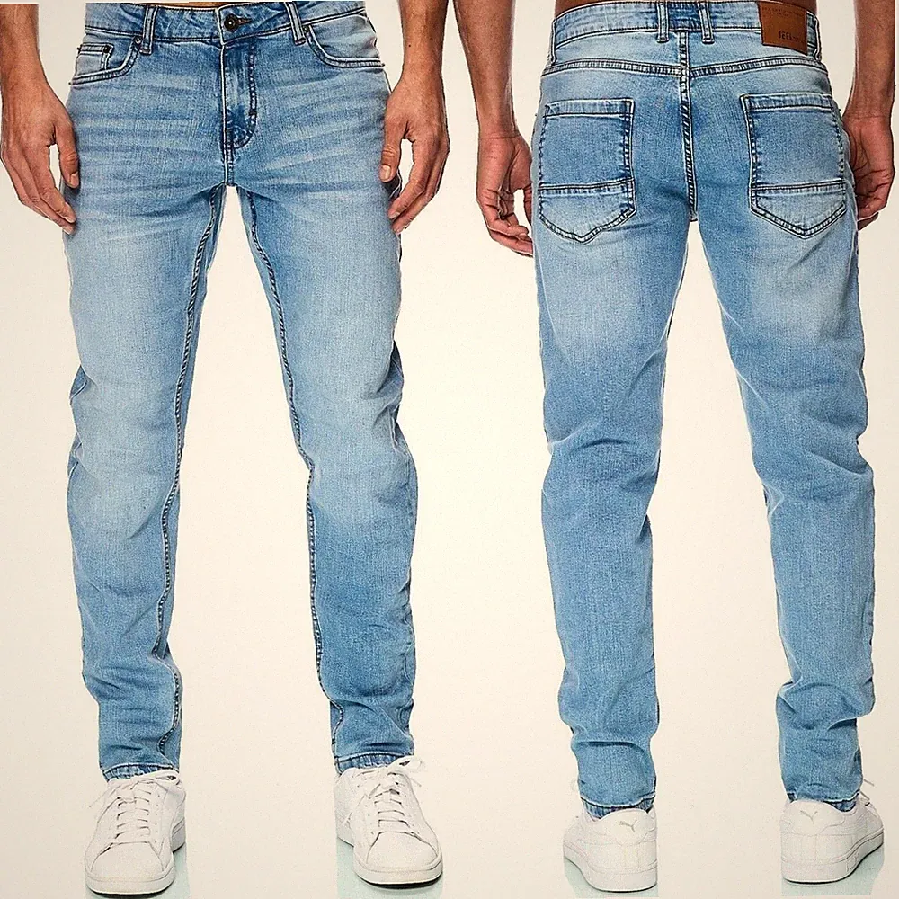 Herren Jeans Hose regulär Fit Designer Basic Blau Jeans Stretch Hose