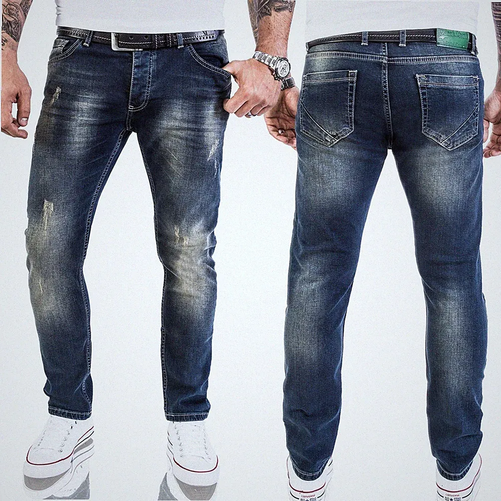 Herren Jeans Hose Slim Fit Rock Creek Designer Basic Jeans Stretch Hose Blau M21