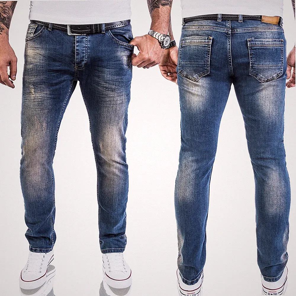 Herren Jeans Hose Slim Fit Rock Creek Designer Basic Jeans Stretch Hose Blau M21