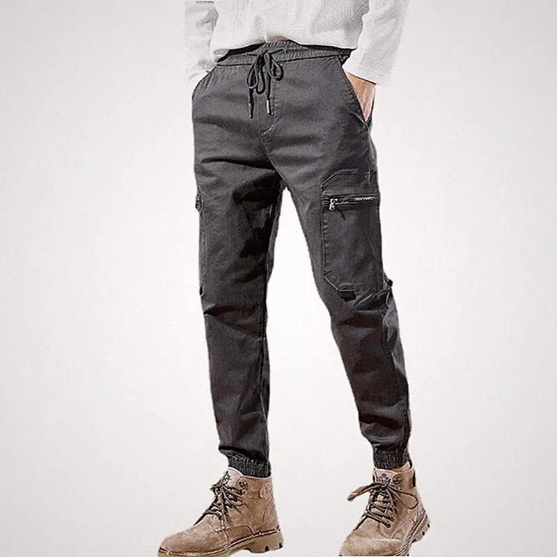 Herren Jeans Jogginghose Cargo Combat Hose Bündchen Gummibund Freizeit