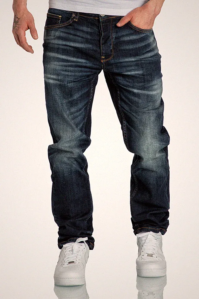 Herren Jeans Regular Straight Fit Denim Hose Destroyed 7984