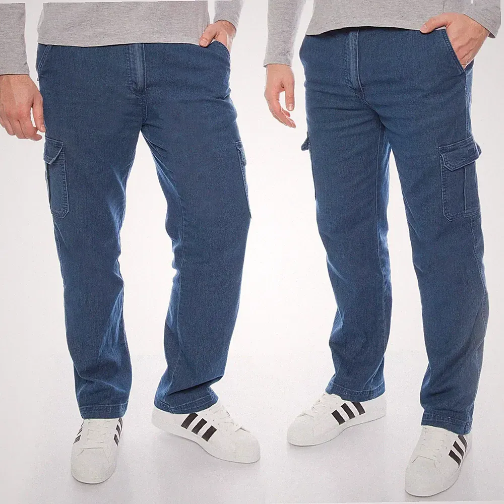 Herren Jeans Thermohose Cargohose Dehnbund Arbeit Winter Cargo Hose gefüttert