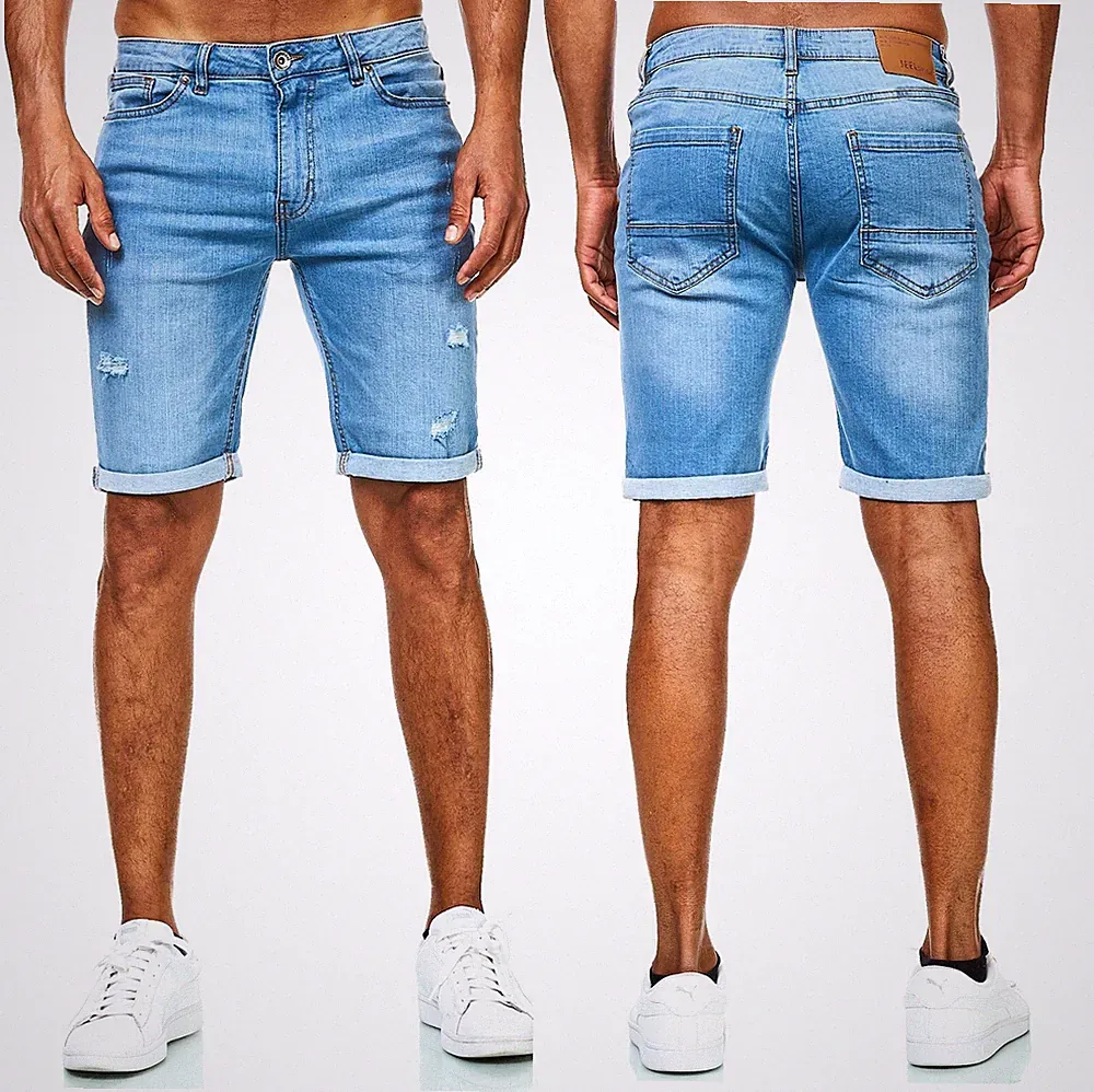 Herren Jeansshorts Bermuda Männer Kurze Hose Regular Fit B