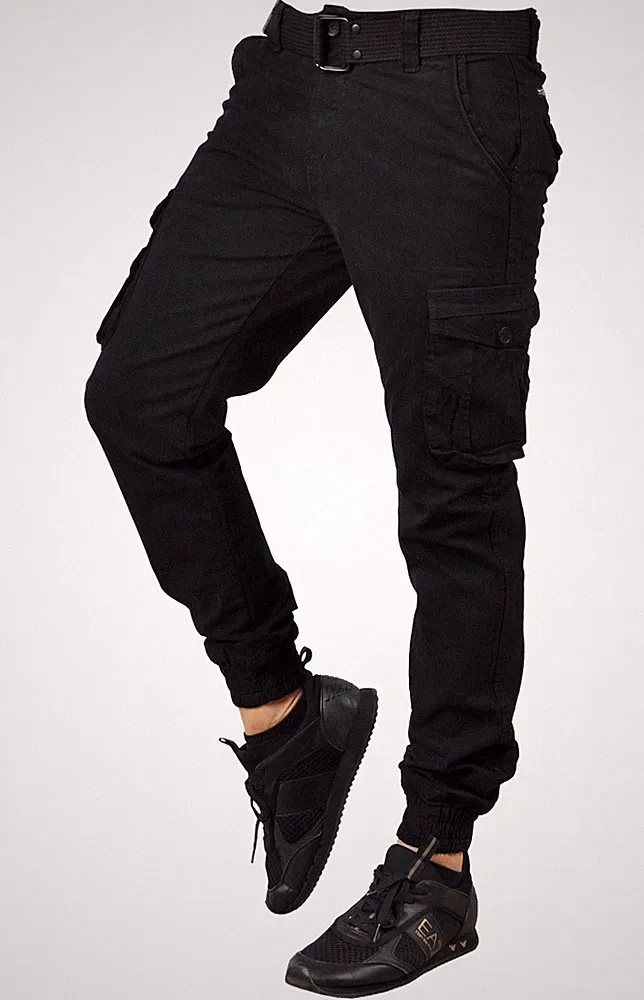 Herren Jogger Hose Freizeit Baumwoll Cargohose Jogginghose mit Gürtel IT1942