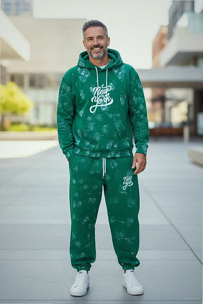 Herren Jogginganzug Set 2-teilig | Kapuzenpullover & Jogginghose |Grün „New York