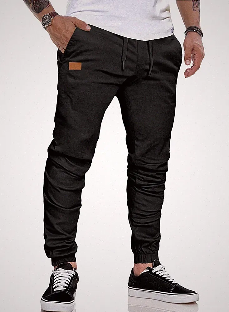 Herren Jogginghose Baumwolle Atmungsaktiv Taschen Sport Freizeit Schwarz L