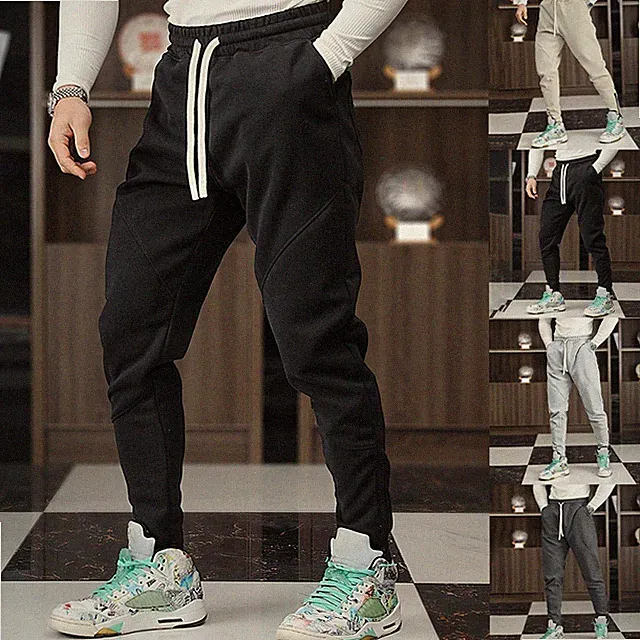 Herren Jogginghose Einfarbig Fleece Gefüttert Loose Comfort Fit Outdoorhose