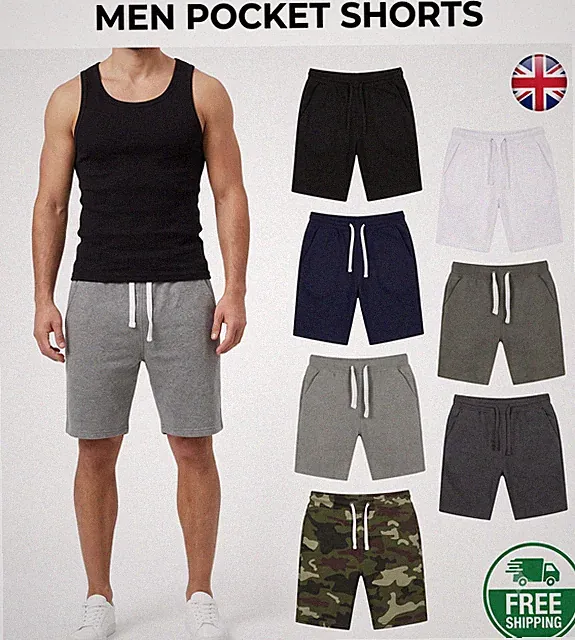 Herren Jogginghose Elastischer Bund Kordelzug Taschen Fitness Laufen Training Sommer