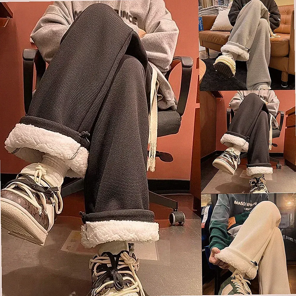 Herren Jogginghose Fleece gefüttert verdickt warme Hose gerader Schnitt einfarb