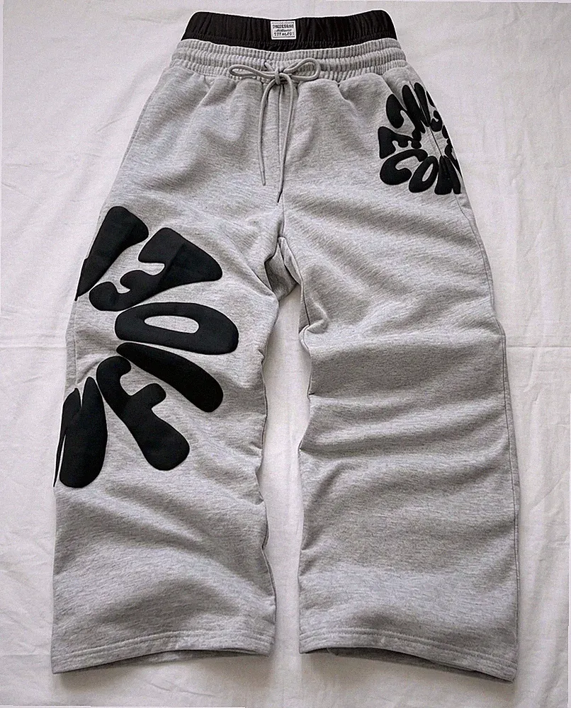 Herren Jogginghose Grau Baggy Y2K Streetwear Grafik Print Größe M Hip Hop