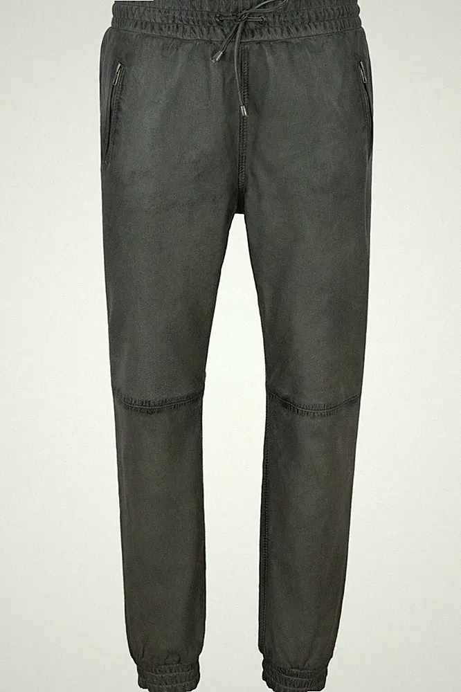 Herren JOGGINGHOSE grau Lammfell Premium echt weiches Leder Jogginghose Zughose