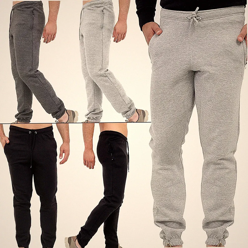 Herren Jogginghose Gym Sweatpant Reißverschlusstaschen Jogger Gummibund Hose