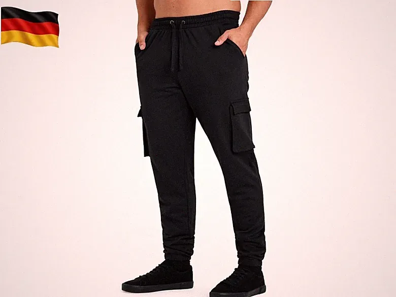 Herren Jogginghose lang mit 4 Taschen, Jogging Cargohose, Freizeithose – G