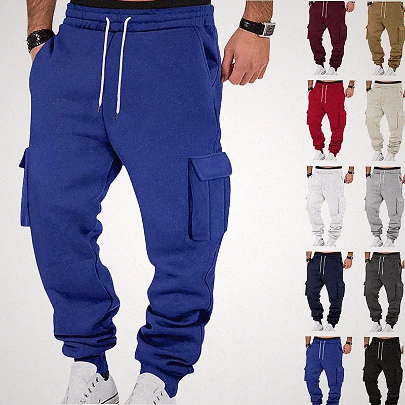 Herren Jogginghose Locker Lange Hose mit Kordelzug und Multi Taschen Arbeitshose