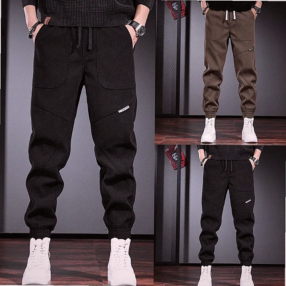 Herren Jogginghose lose Bündchen Hose kariert Struktur Bündchen Saum volle Lä